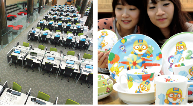 1. A Digital Reading Room at the National Library of Korea is a space where people can access and use a vast corpus of digital materials, and engage in media editing, documentation, and research. 2. Pororo, the country’s representative character for infants, plays a leading role in the progress of the country’s future cultural industry by introducing a variety of products using educational animations and characters.